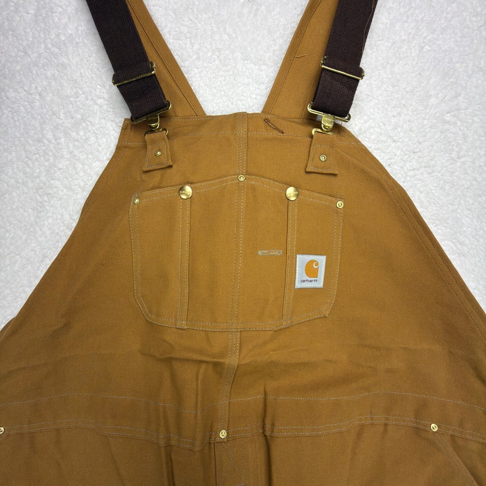 Carhartt Duck Bib Canvas Overalls Mens 56x32 R01 BRN Brown Workwear NWT NOS - Picture 2 of 13